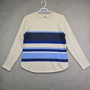 Duluth Shirt Womens XL Blue Striped Long Sleeve Heavy Knit‎ Cotton Base Layer